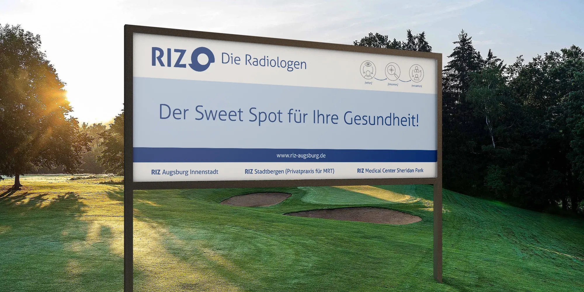 Der Sweet Spot für deine Gesundheit: Kampagne auf dem Golfplatz für RIZ. Die Radiologen in Augsburg.