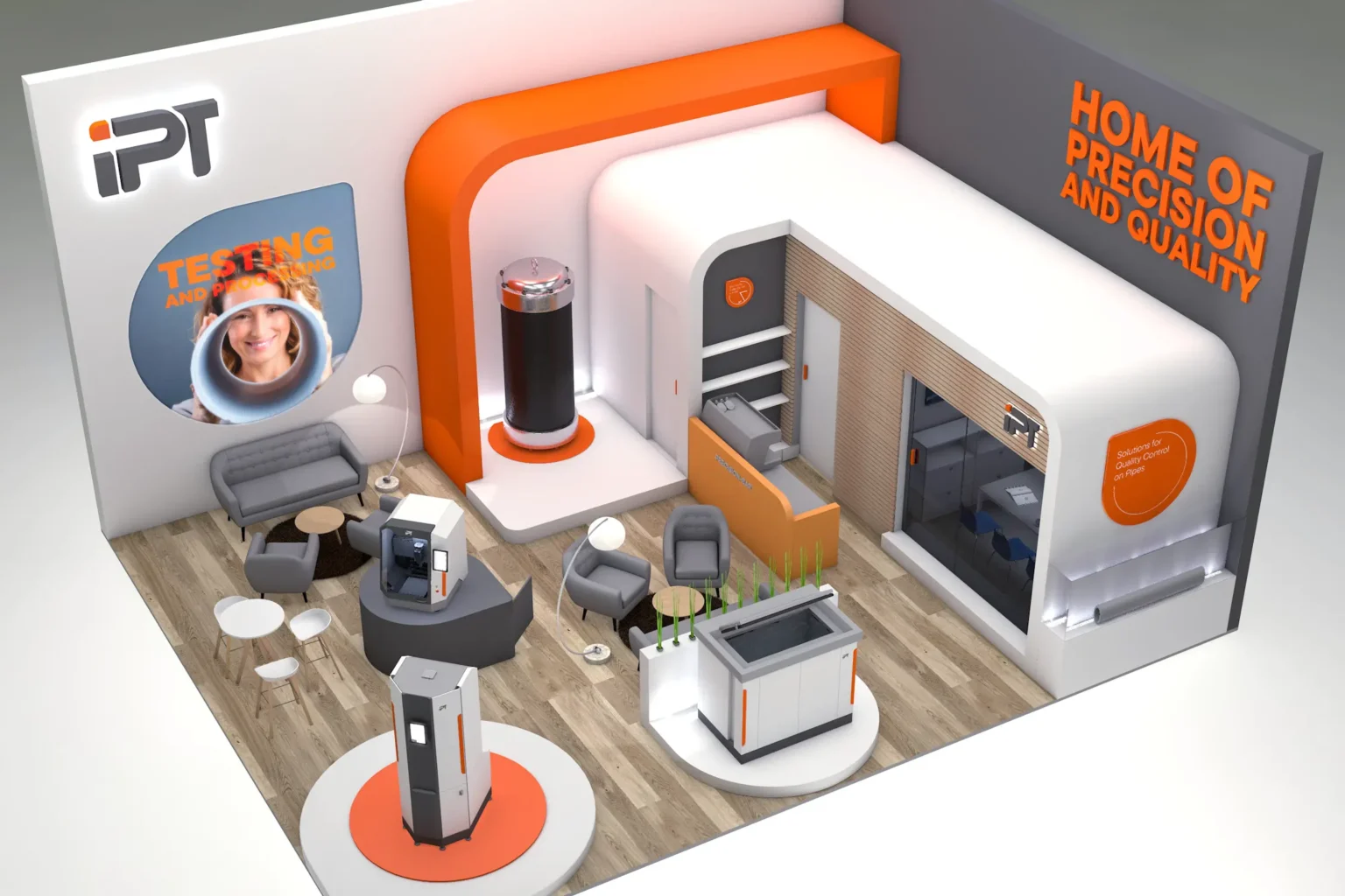 3D_Rendering und Entwurf des Messestandes von IPT für die K-Messe in Düsseldorf 2025